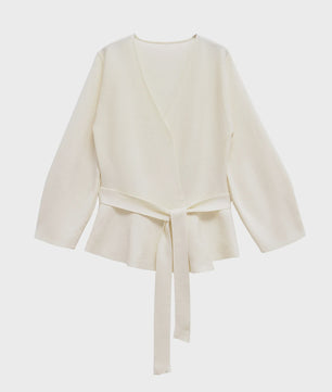 Gebreide Dames Blazer met Schouderpadden en Ceintuur - Retro V-hals
