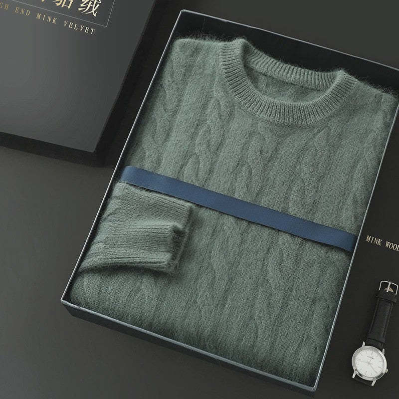 Heren Trui van 100% Puur Kasjmier - Dik Gebreid met Ronde Hals - Lente/Winter Collectie
