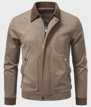Heren Vintage Suède Look Jas - Slim Fit Lente/Herfst met Kleurblokken en Rits