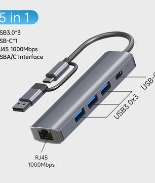 USB-C Hub met Gigabit Ethernet & 3x USB 3.0 Poorten - Aluminium Docking Station