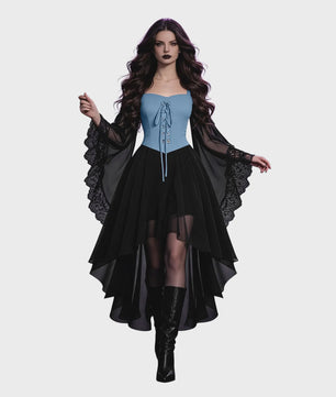 Dames Heksenjurk met Pofmouwen - Middeleeuwse & Gothische Renaissance Stijl voor Halloween & Cosplay