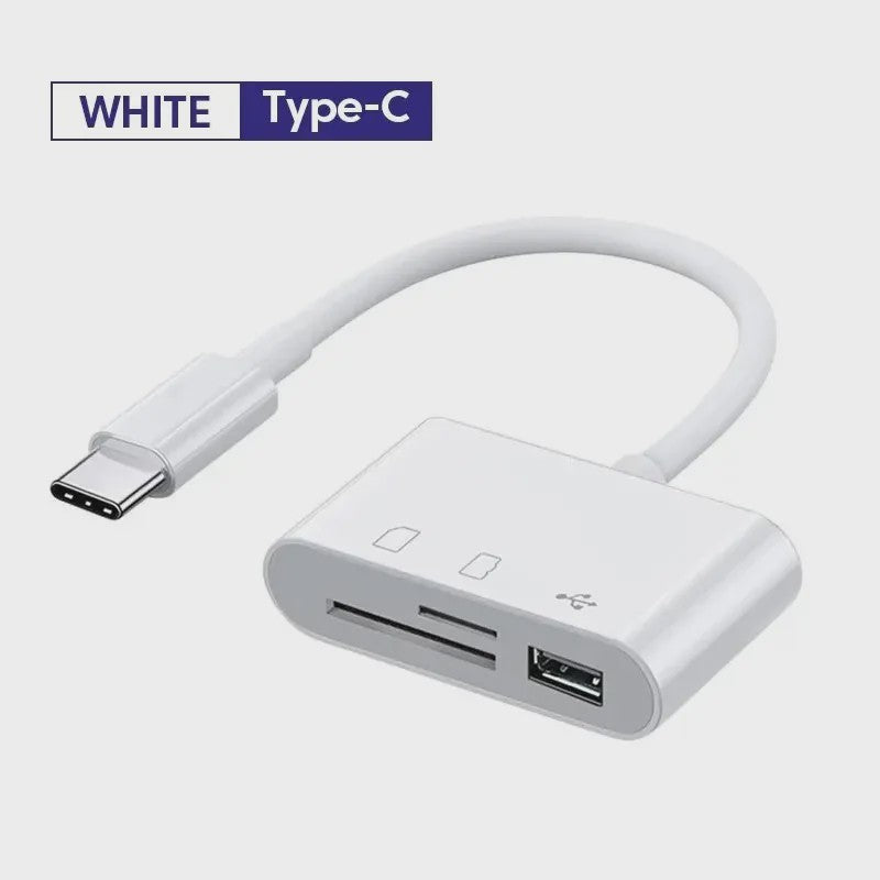 USB-C 3-in-1 Hub: SD/TF Kaartlezer & USB Poort voor Telefoon, Tablet & Laptop