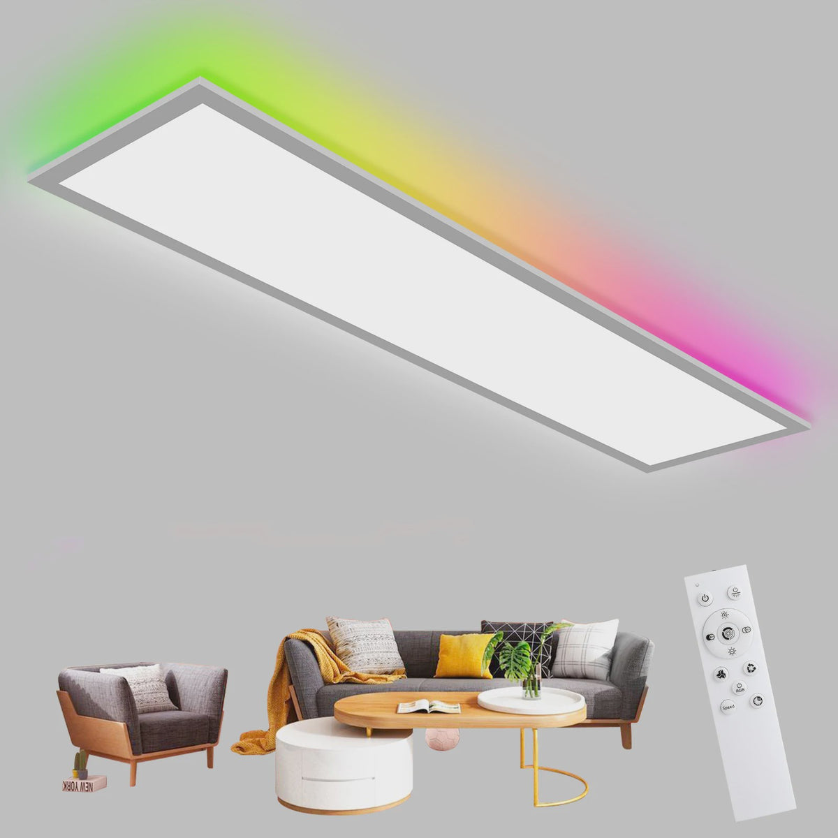 RGB LED Plafondpaneel 120x30cm - 40W, 4400LM, Dimbare Kleurtemperatuur & RGB Achtergrondverlichting met Afstandsbediening