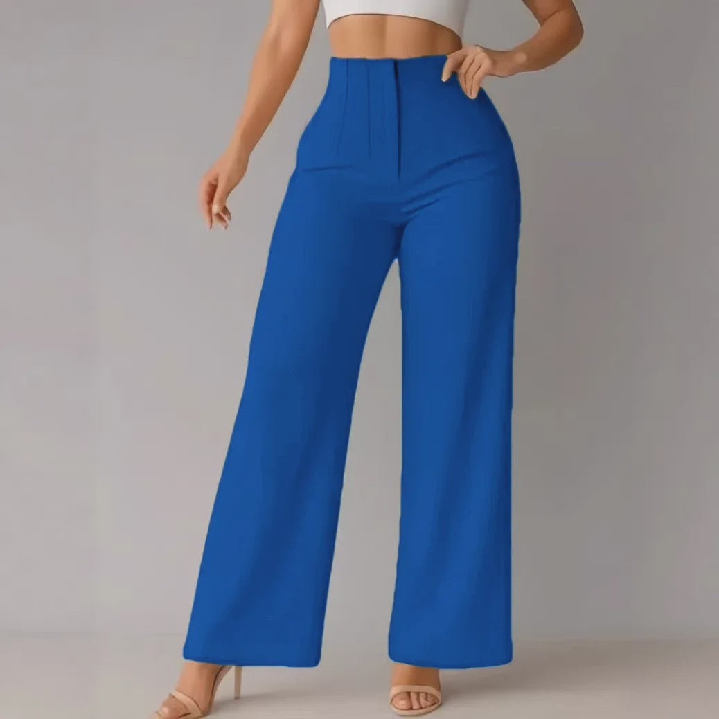 Elegante Dames Pantalon met Hoge Taille en Wijde Pijpen - Perfect voor Kantoor en Casual Gelegenheden