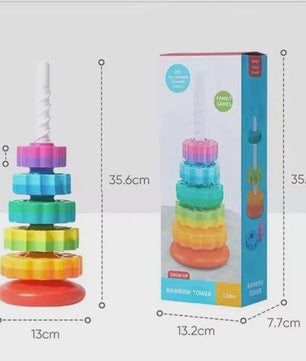 Montessori Regenboog Stapeltoren met Draaiende Tandwielen - Educatief Speelgoed voor Kinderen