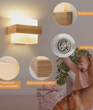 Houten Wandlamp Cilinder met Matglas en 3-kleuren LED E27 Lamp