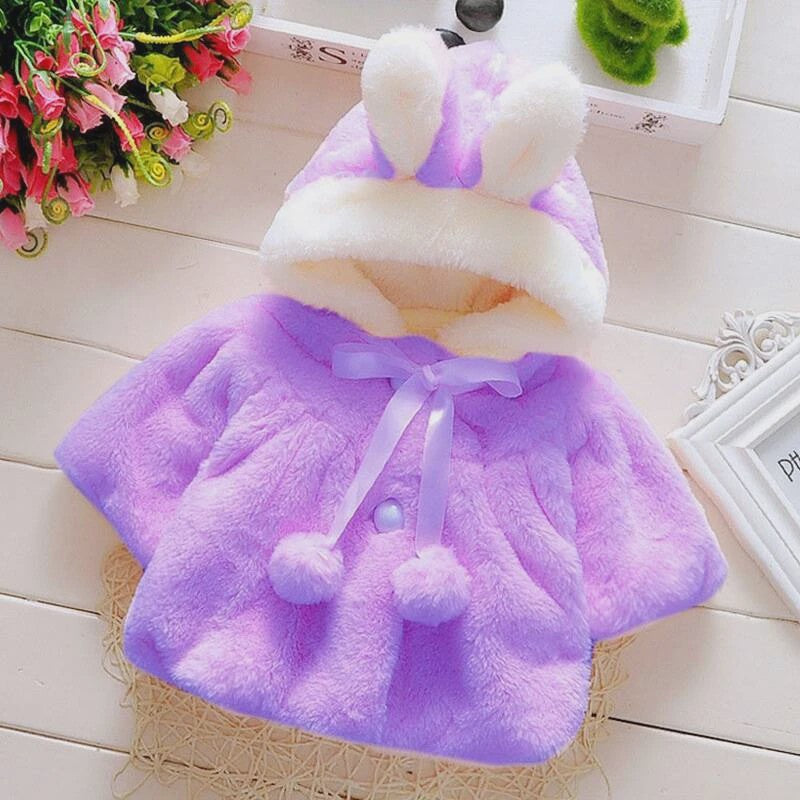 Schattige Baby Meisjes Cape met Konijnenoren - Fleece Jasje voor Herfst/Winter