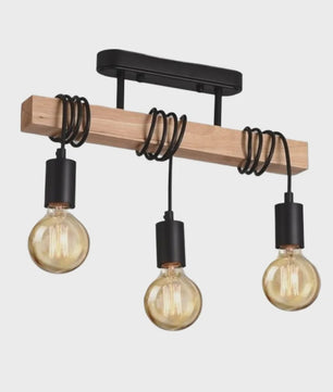 Retro Houten Plafondlamp met 3xE27 Fitting - Vintage Boho Stijl