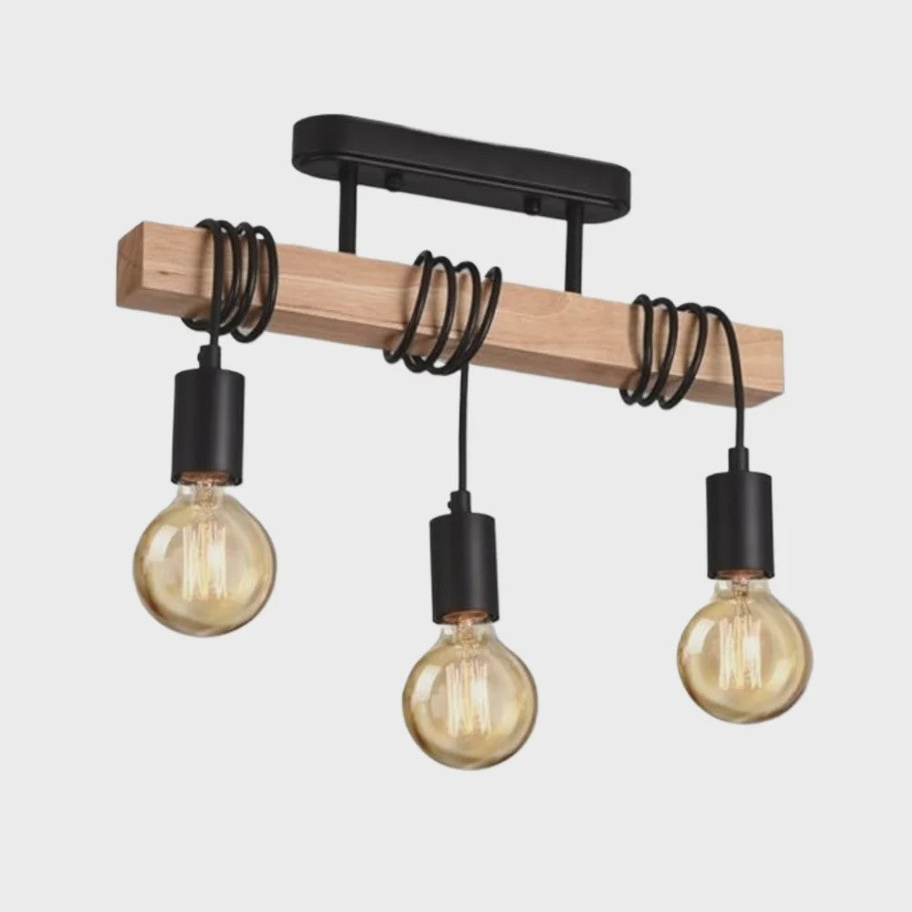 Retro Houten Plafondlamp met 3xE27 Fitting - Vintage Boho Stijl