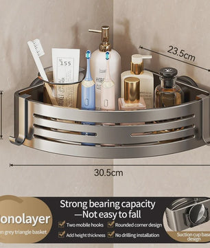Aluminium Hoekplank Badkamer met Sterke Zuignap - Perforatievrije Wandmontage