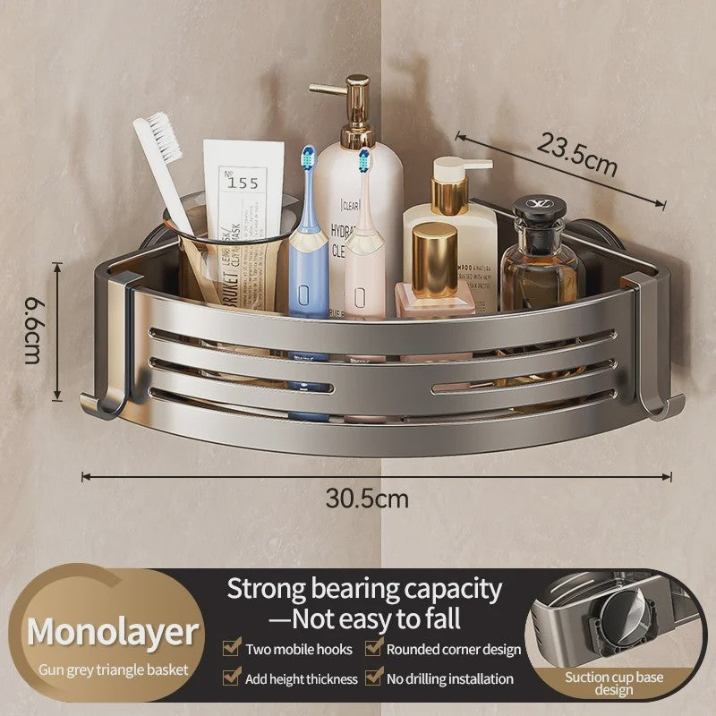 Aluminium Hoekplank Badkamer met Sterke Zuignap - Perforatievrije Wandmontage