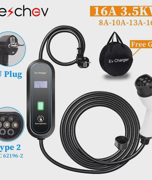 3.5KW Draagbare EV Charger Type 2 | 16A 1-Fase Laadstation voor Elektrische Auto's
