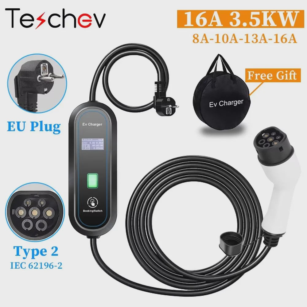 3.5KW Draagbare EV Charger Type 2 | 16A 1-Fase Laadstation voor Elektrische Auto's