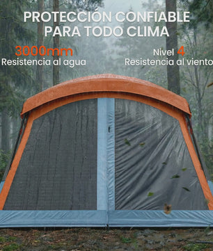 Outsunny Gezinstent Tunnel 2-4 Personen Oranje/Blauw - Ruim & Ventilerend