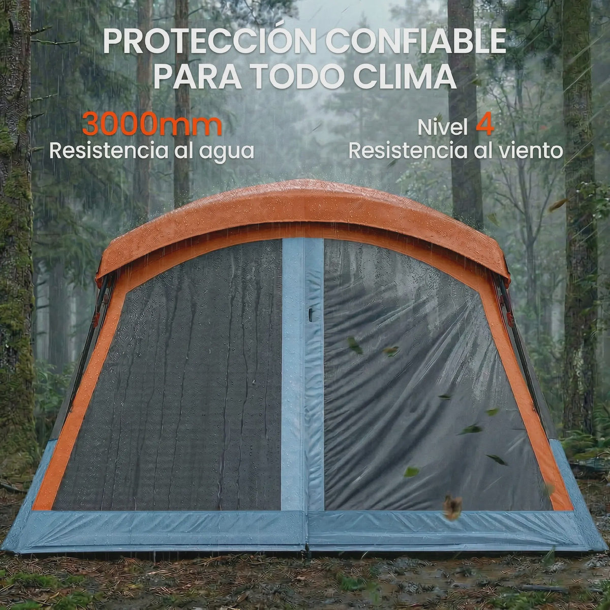 Outsunny Gezinstent Tunnel 2-4 Personen Oranje/Blauw - Ruim & Ventilerend