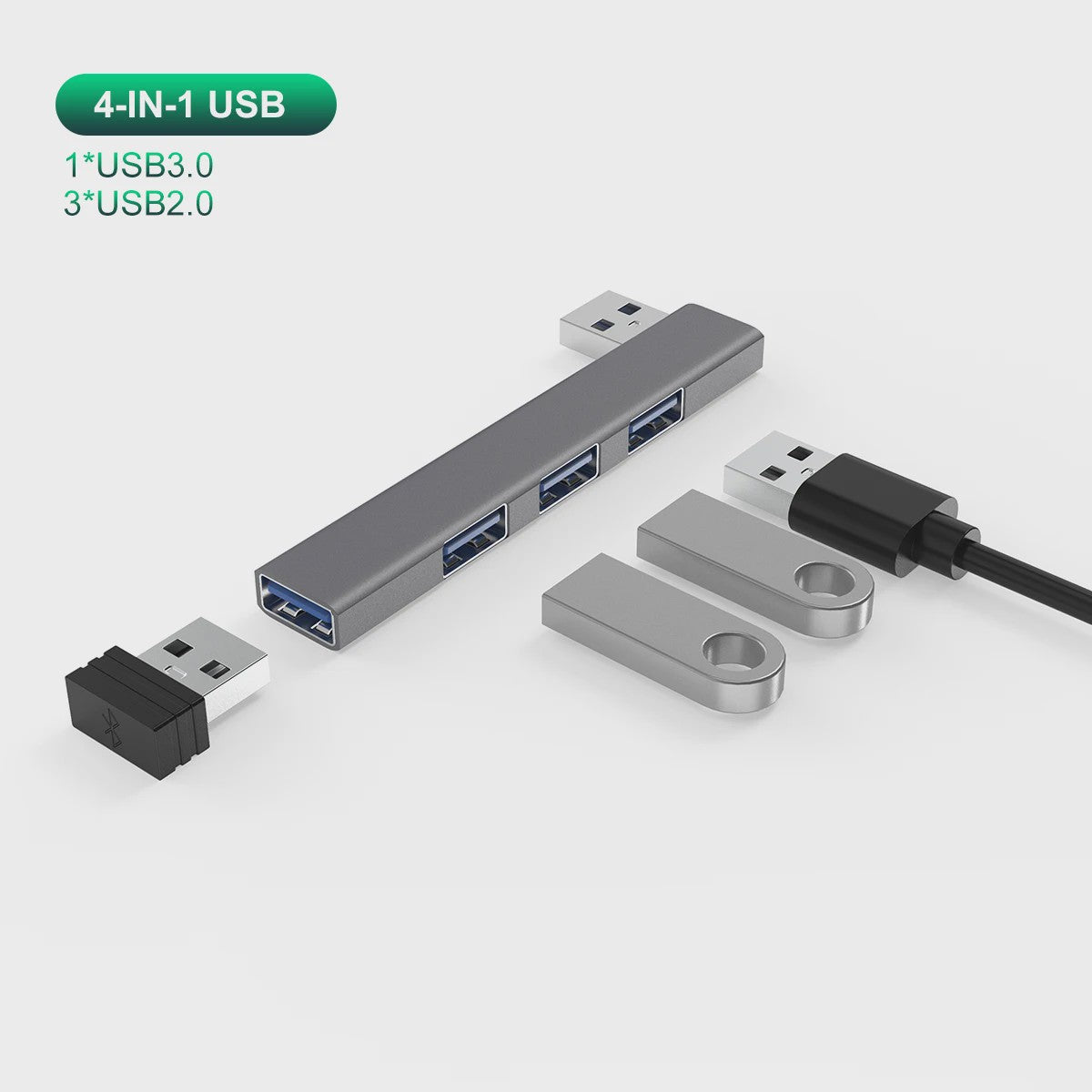 4-Poorts USB-C Hub met PD 60W: USB 3.0, 2.0 & OTG voor MacBook/Tablet