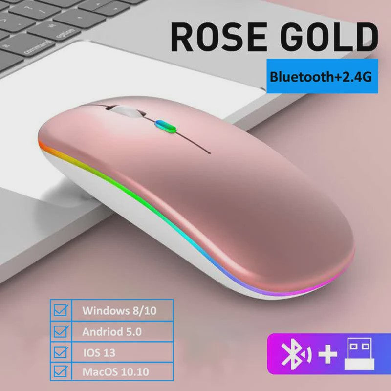 Draadloze Oplaadbare RGB Muis - Bluetooth & USB, Stil & Ergonomisch
