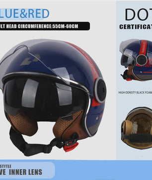 Vintage Open Motorhelm met Dubbel Vizier - DOT Gecertificeerd, Retro Stijl