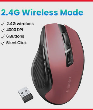 UGREEN Ergonomische Draadloze Muis: Bluetooth 5.0 & 2.4G, 4000 DPI, Stille Knoppen