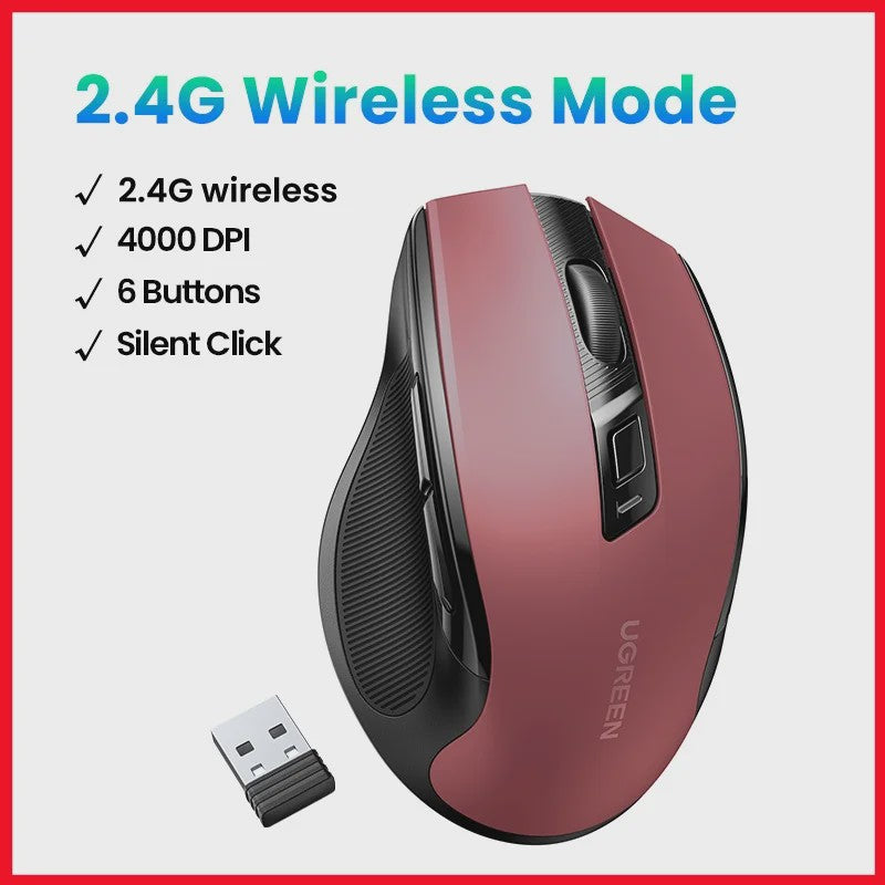 UGREEN Ergonomische Draadloze Muis: Bluetooth 5.0 & 2.4G, 4000 DPI, Stille Knoppen