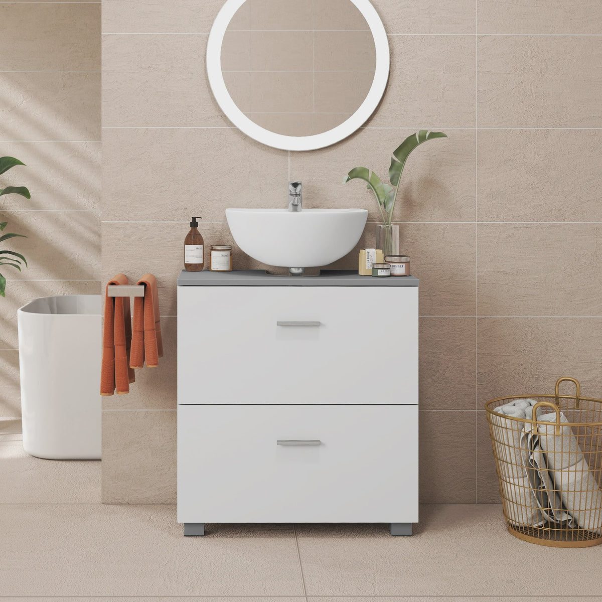 Witte Onderbouw Wastafelkast met 2 Lades - 60x30x63.8 cm