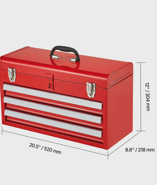 SucceBuy 20-inch Metalen Gereedschapskist met 3 Lades - Zwart/Rood