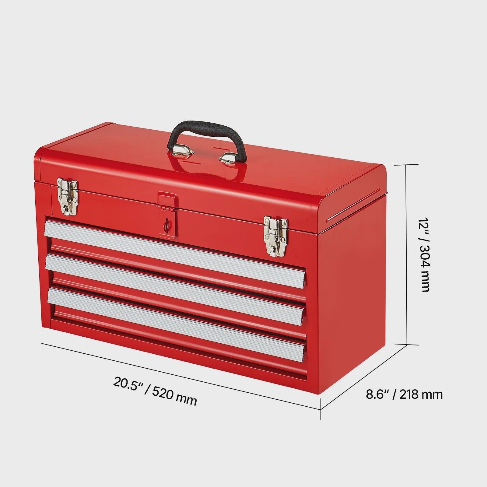 SucceBuy 20-inch Metalen Gereedschapskist met 3 Lades - Zwart/Rood