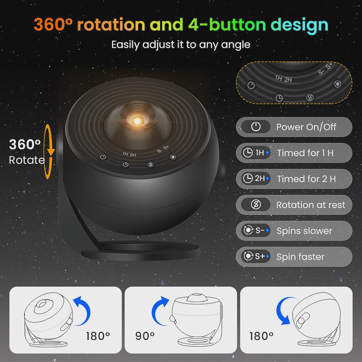 Upgrade Galaxy Projector Pro: HD Sterrenhemel & Planetarium met 360° Rotatie - Wit