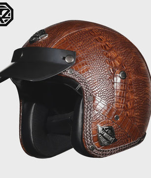 Retro Open 3/4 Motorhelm PU Leer - Stijlvol & Veilig met DOT Keurmerk