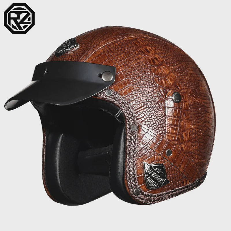 Retro Open 3/4 Motorhelm PU Leer - Stijlvol & Veilig met DOT Keurmerk