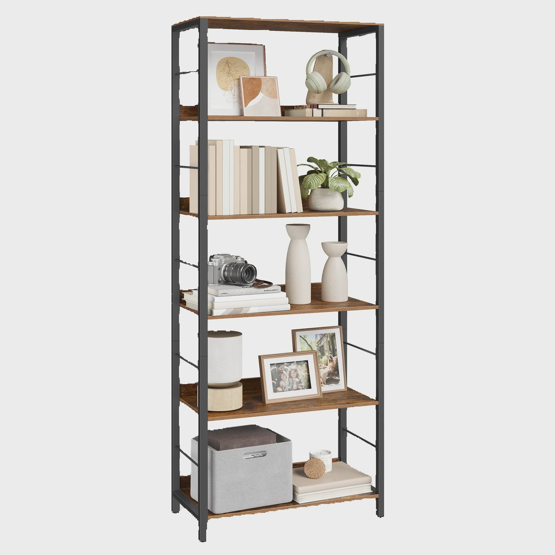 VASAGLE Hoge Boekenkast met 6 Planken - Stijlvolle Opbergkast met Metalen Frame
