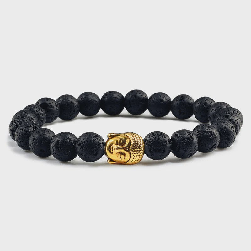 Buddha Hoofd Armband - Natuursteen & Lavasteen Kralen - Yoga & Gebedssieraden voor Dames en Heren