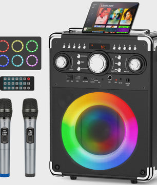 S8-T Karaoke Machine met 3 Draadloze Microfoons - TWS, USB, TF, Gitaar & TV Connectie