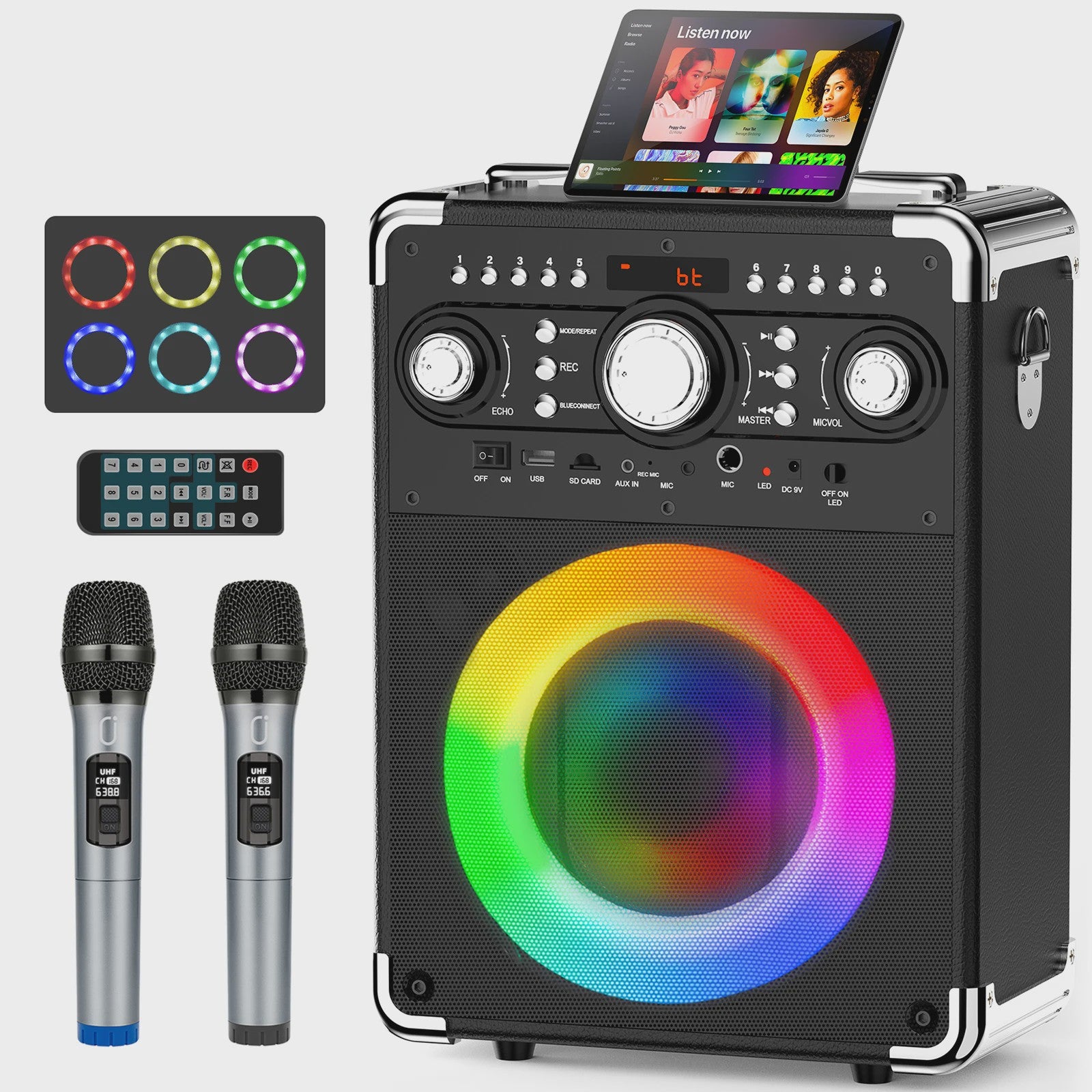 S8-T Karaoke Machine met 3 Draadloze Microfoons - TWS, USB, TF, Gitaar & TV Connectie