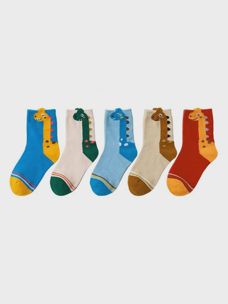 5 Paar Leuke Kindersokken met Dinosaurus Print - Comfortabel en Vrolijk