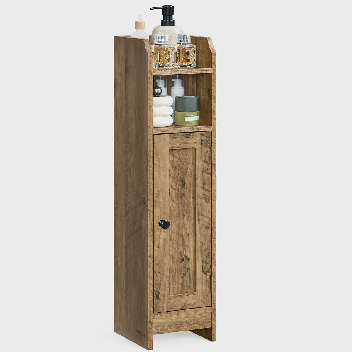 Smalle Houten Badkamerkast met Deur en Plank - Ideaal voor Toiletpapier