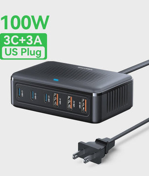 Rocoren 100W GaN Desktop Lader: 6-Poorts Snellader met USB-C voor Al Je Apparaten