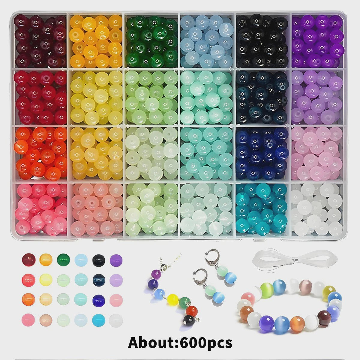 24 Kleuren 8mm Kristal Kralen Set voor Sieraden Maken - DIY Armbanden & Kettingen