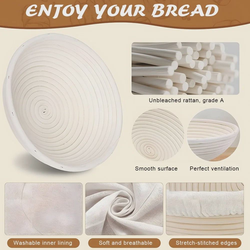 Brood Bakmand Set 23cm - Professionele Rijs- en Bakaccessoires voor Sourdough Brood