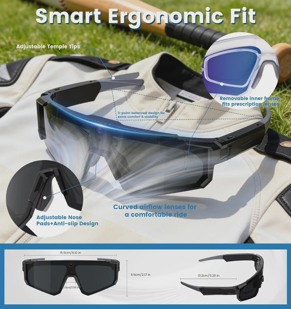 AI Smart Bril met Camera & Bluetooth Audio - 1080P Video, Vertaalfunctie