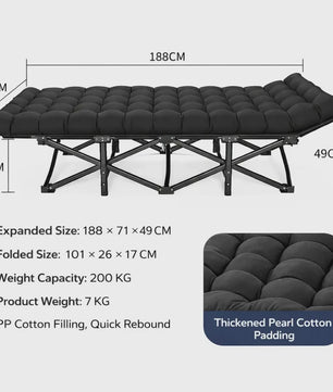 Draagbaar Klapbed: Geen Montage, 150KG Draagkracht, Ergonomisch Comfort, Ruimtebesparend Gastenbed voor Thuis, Kantoor & Camping