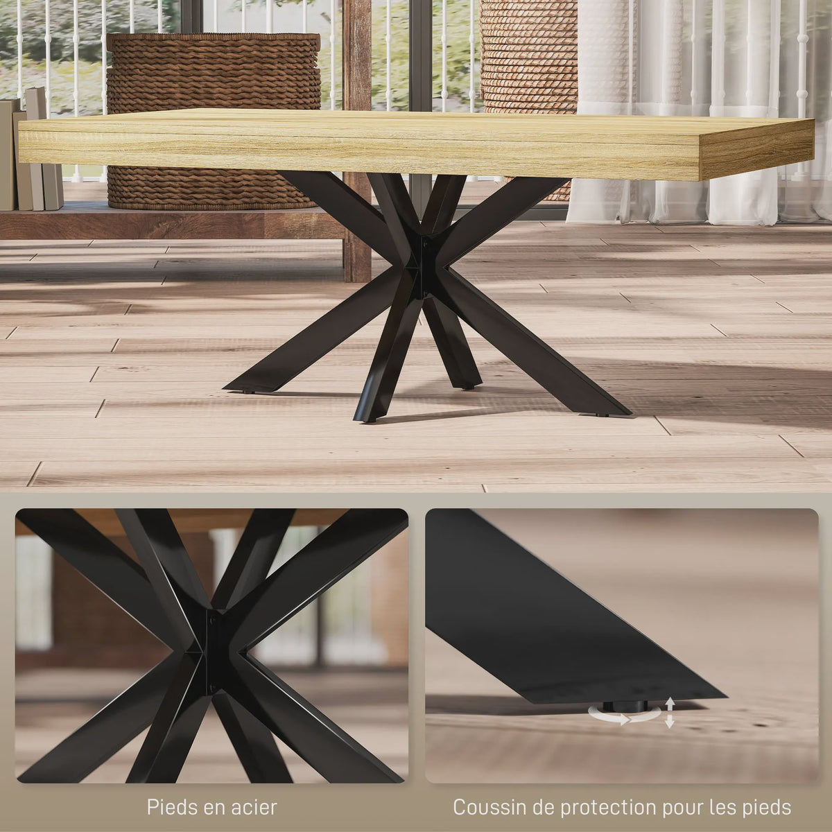 Industriële Rechthoekige Salontafel - Zwart Metaal & Houtlook - 110x60x45cm