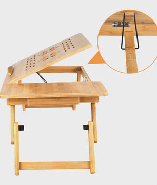 Opklapbare Bamboe Bedtafel met Verstelbare Hoogte & Kantelbaar Bureau - Ideaal voor Laptop, Ontbijt & Lezen