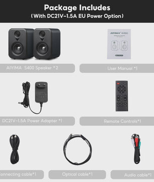 AIYIMA S400 Actieve Boekenplank Luidsprekers - Hifi Studio Monitors met Bluetooth & USB DAC