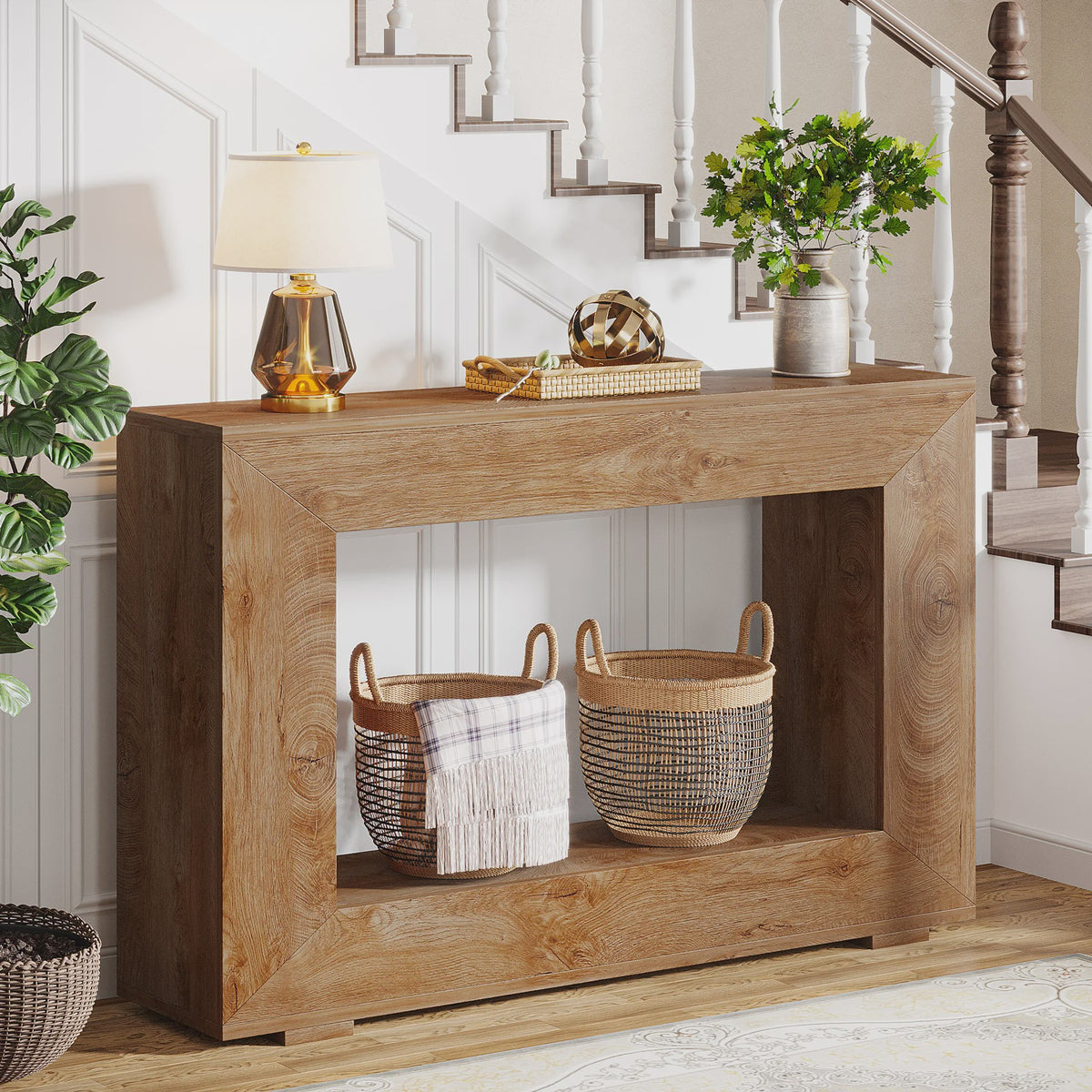 47 Inch Console Tafel met Opbergruimte - Landelijke en Industriële Stijl voor Hal en Woonkamer