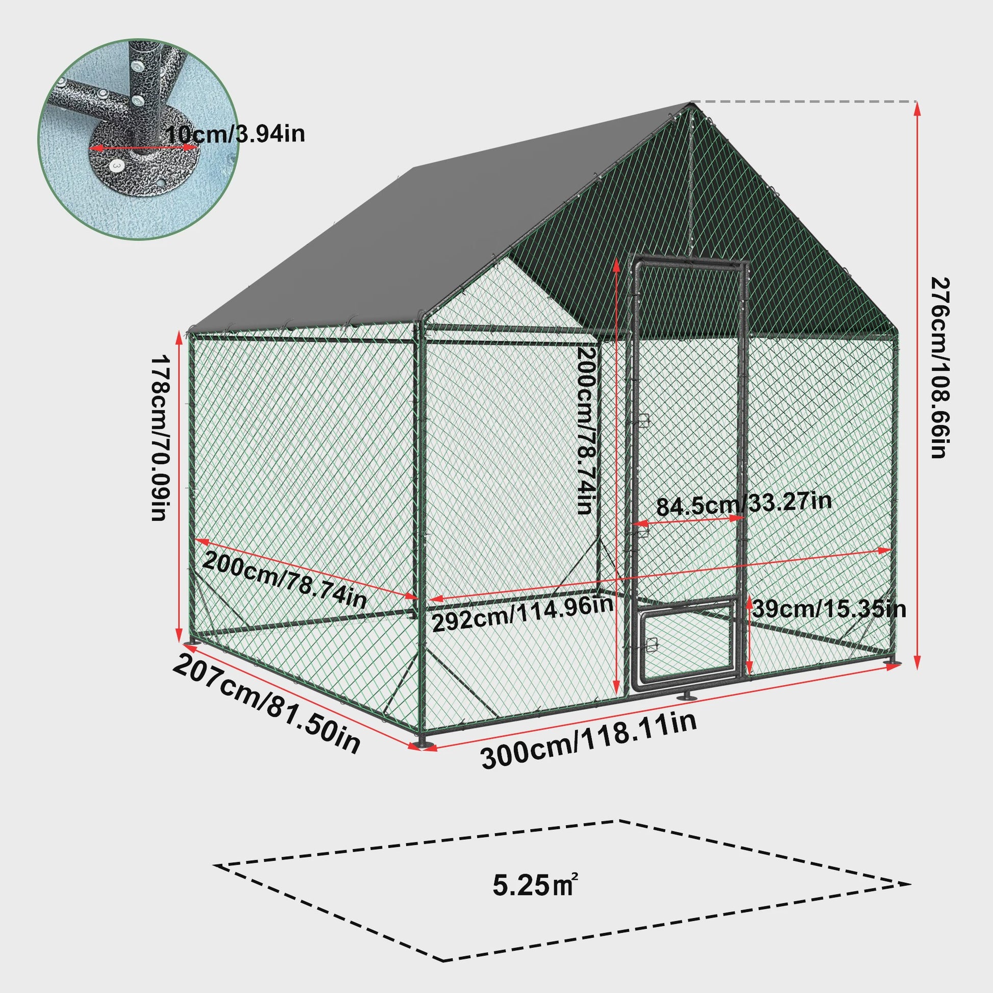 Ruime Metalen Kippenren met Dak - Weerbestendig en Roofdierproof