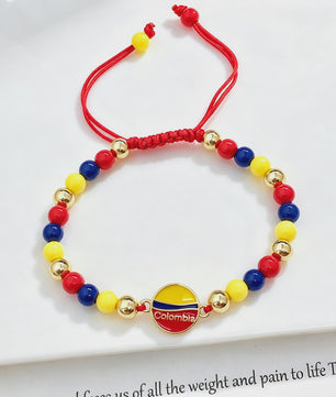 Colombia Vlag Armband - Verstelbaar Patriotisch Sieraden met Rood, Geel en Blauwe Kralen