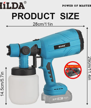 HILDA 21V Accu Verfspuit - Krachtige Draadloze HVLP Spuit voor Doe-het-zelf, Meubels, Muren & Auto (Makita Accu Compatibel)