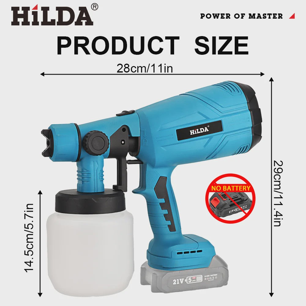 HILDA 21V Accu Verfspuit - Krachtige Draadloze HVLP Spuit voor Doe-het-zelf, Meubels, Muren & Auto (Makita Accu Compatibel)