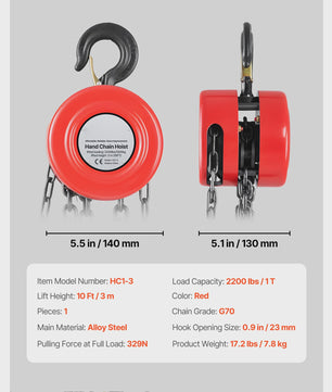 Handkettingtakel 1T/2T - Robuuste Handlier met 2.5/3/6m Hefhoogte voor Garage & Werkplaats